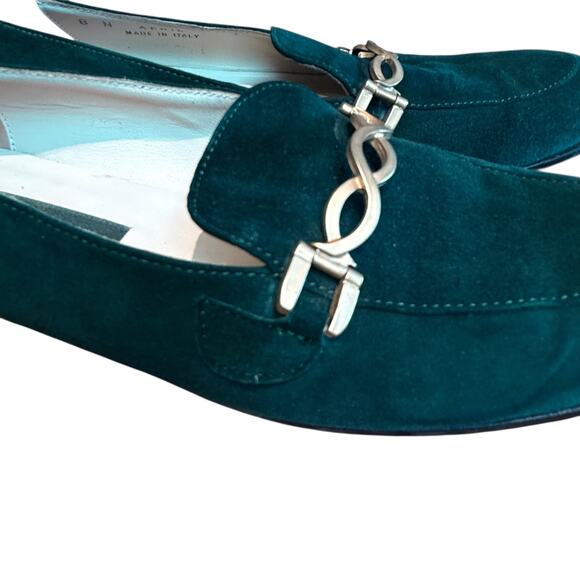 Bally of Switzerland April Hunter Green Suede Loafers Size 8 N Made in Italy - Picture 6 of 12